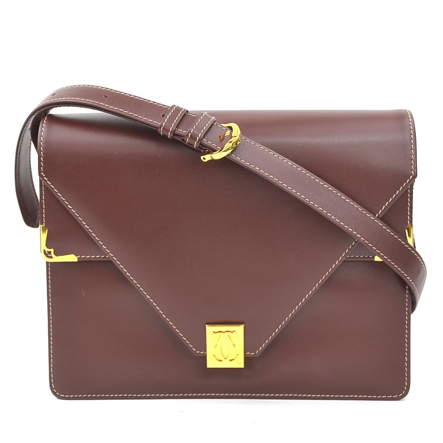 カルティエ CARTIER ショルダーバッグ マストライン レザー バーガンディ ゴールド レディース【中古】 e60993a