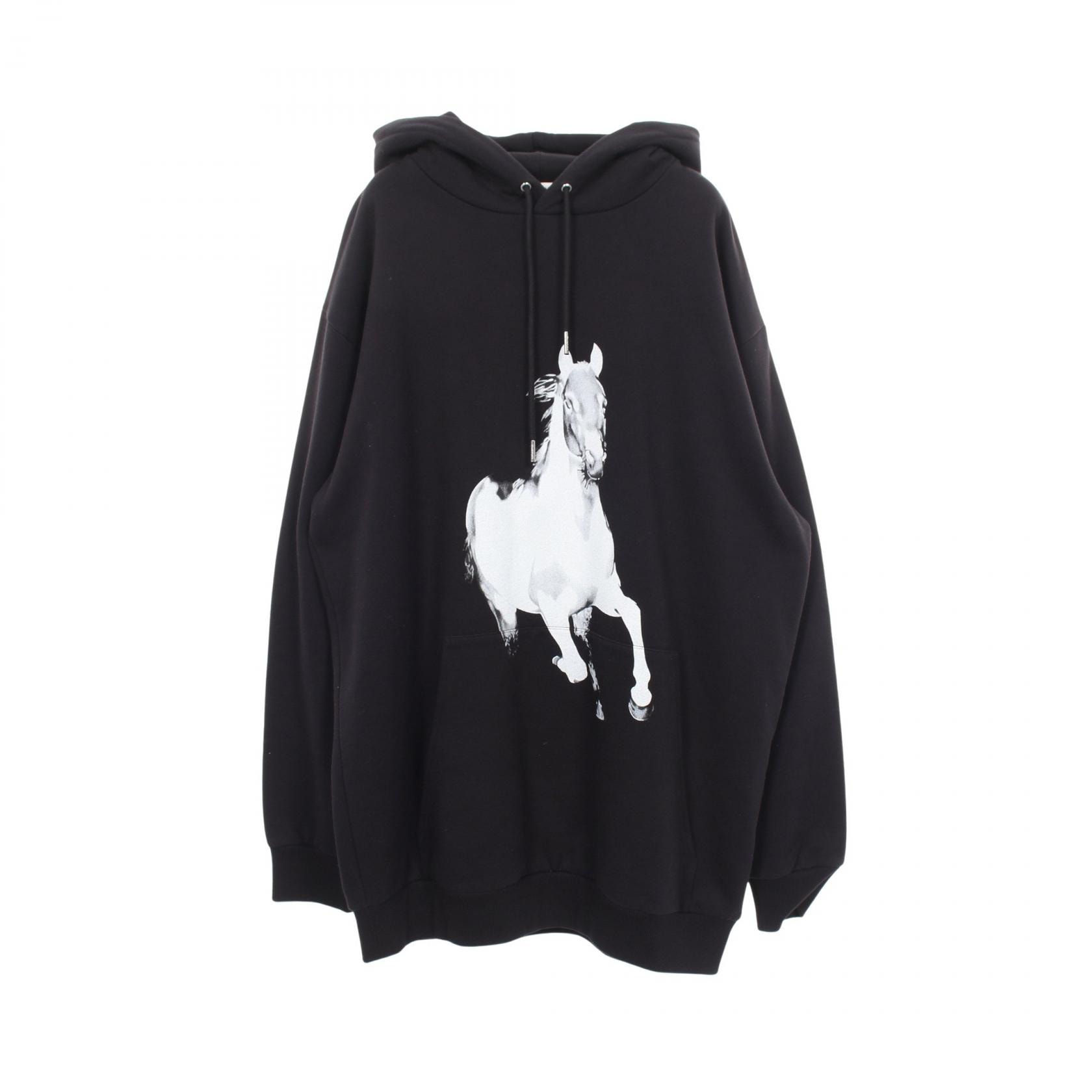 セリーヌ CELINE ホースプリント オーバーサイズ パーカー 衣料品 トップス コットン メンズ ブラック系 2Y901670Q 【中古】