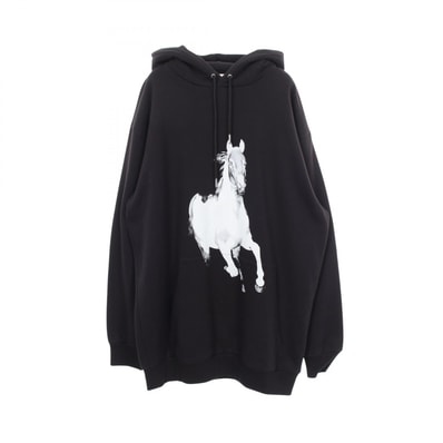 セリーヌ CELINE ホースプリント オーバーサイズ パーカー 衣料品 トップス コットン メンズ ブラック系 2Y901670Q 【中古】