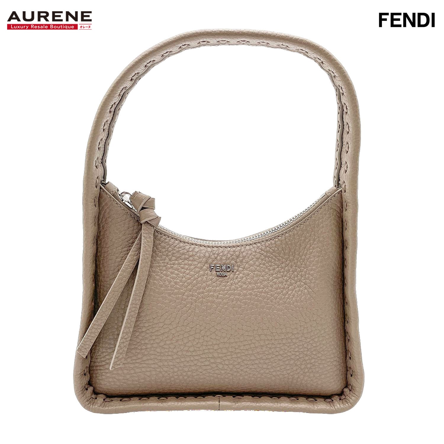 FENDI フェンディ フェンデッセンス セレリア ハンドバッグ
ロゴ ステッチ レザー ベージュ レディース
【中古】