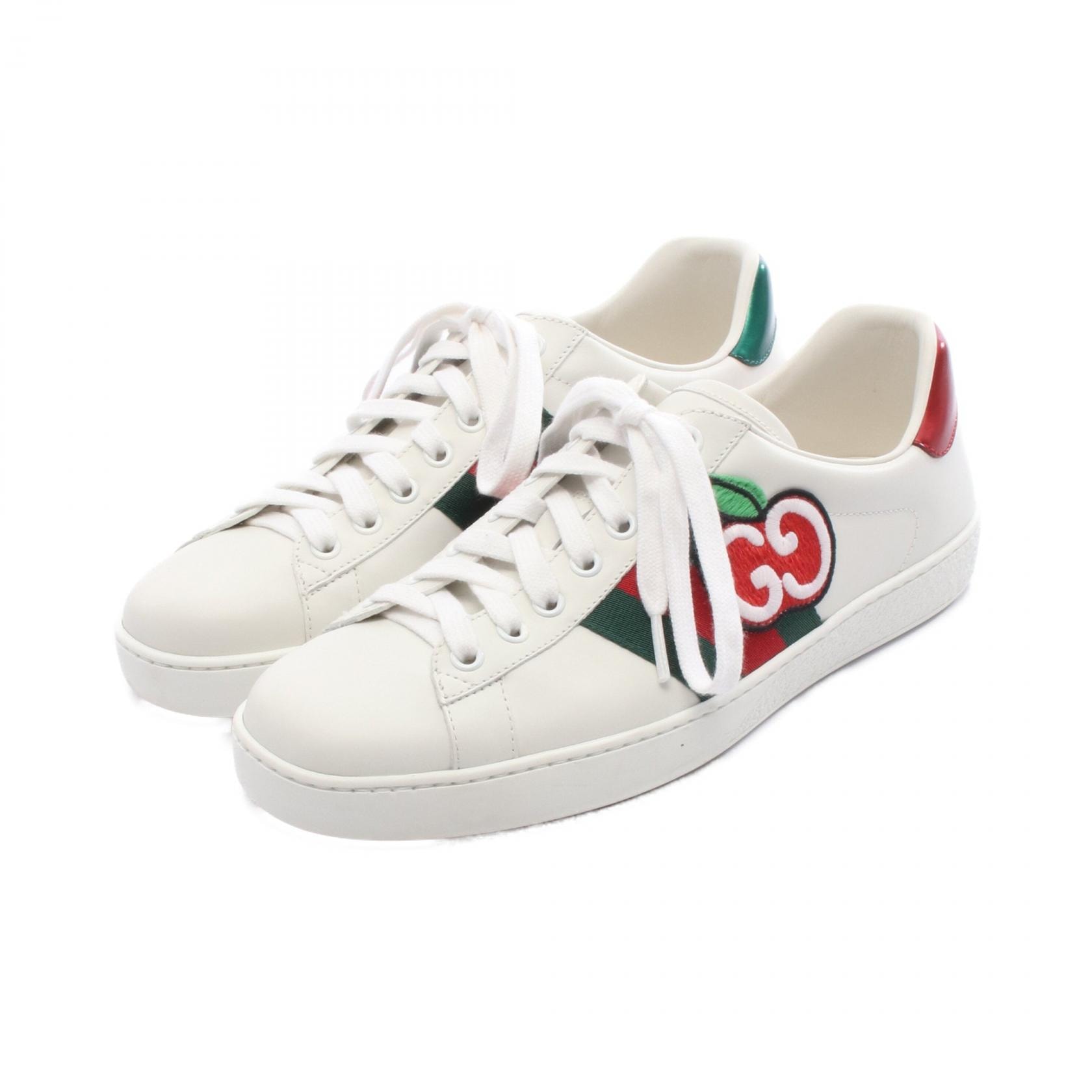 グッチ GUCCI Ace エース シェリーライン スニーカー 靴 レザー メンズ ホワイト系 / グリーン系 / レッド系 【中古】