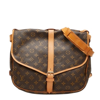ルイ ヴィトン モノグラム ソミュール35 斜め掛け ショルダーバッグ M42254 ブラウン PVC レザー レディース LOUIS VUITTON 中古