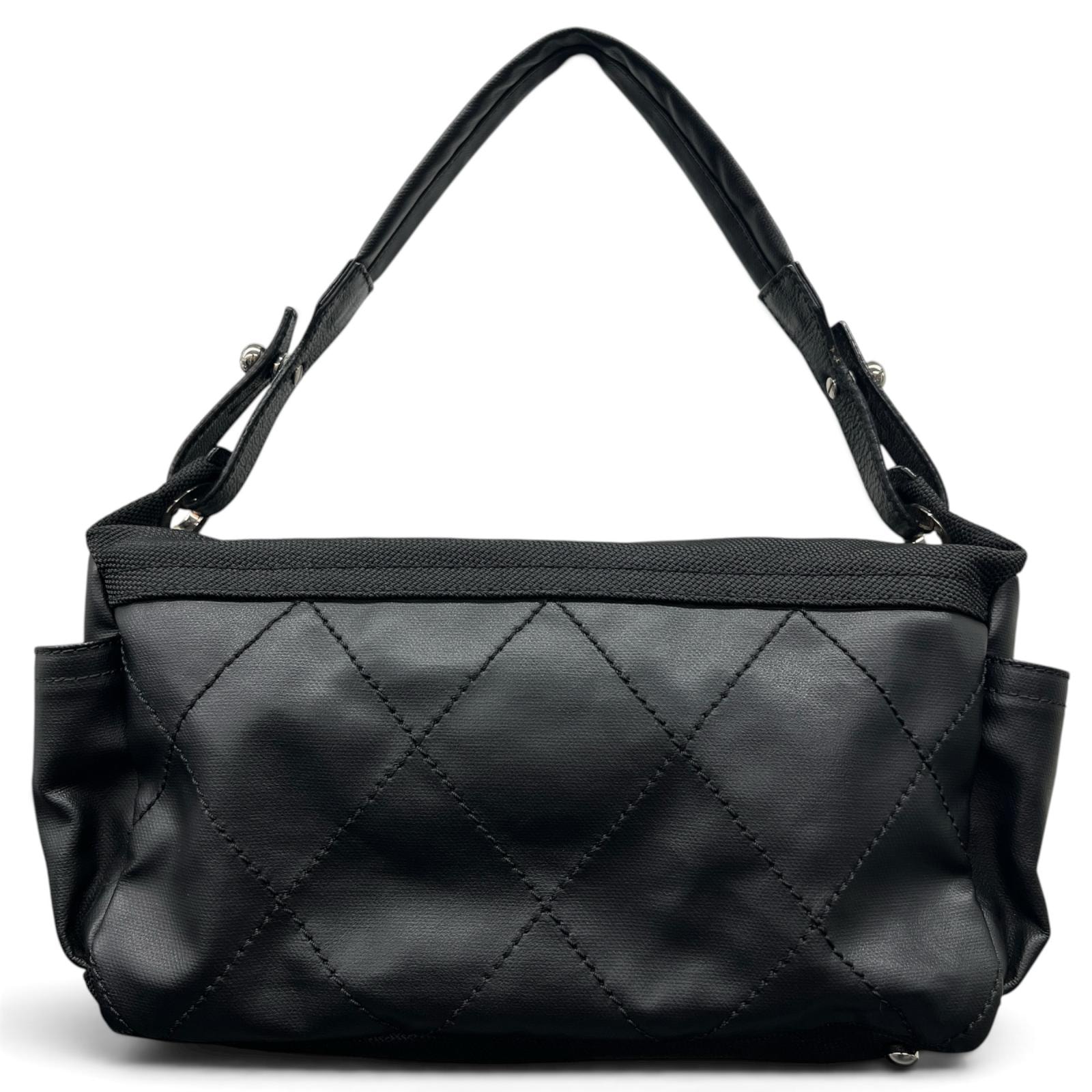CHANEL シャネル パリビアリッツ ワンショルダーバッグ A34205 コーティングキャンバス レザー 11番台シリアル セミショルダー 肩掛け ハンドバッグ シルバー金具 ココマーク Bランク 鑑定済 中古 シャネルバッグ