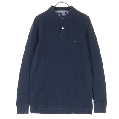 TOMMY HILFIGER トミーヒルフィガー ワンポイントロゴ 長袖 ポロシャツ S ネイビー