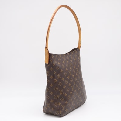 LOUIS VUITTON ルイ・ヴィトン モノグラム ルーピングGM M51145 ハンドバッグ ブラウン ベージュ コーティングキャンバス レザー レディース