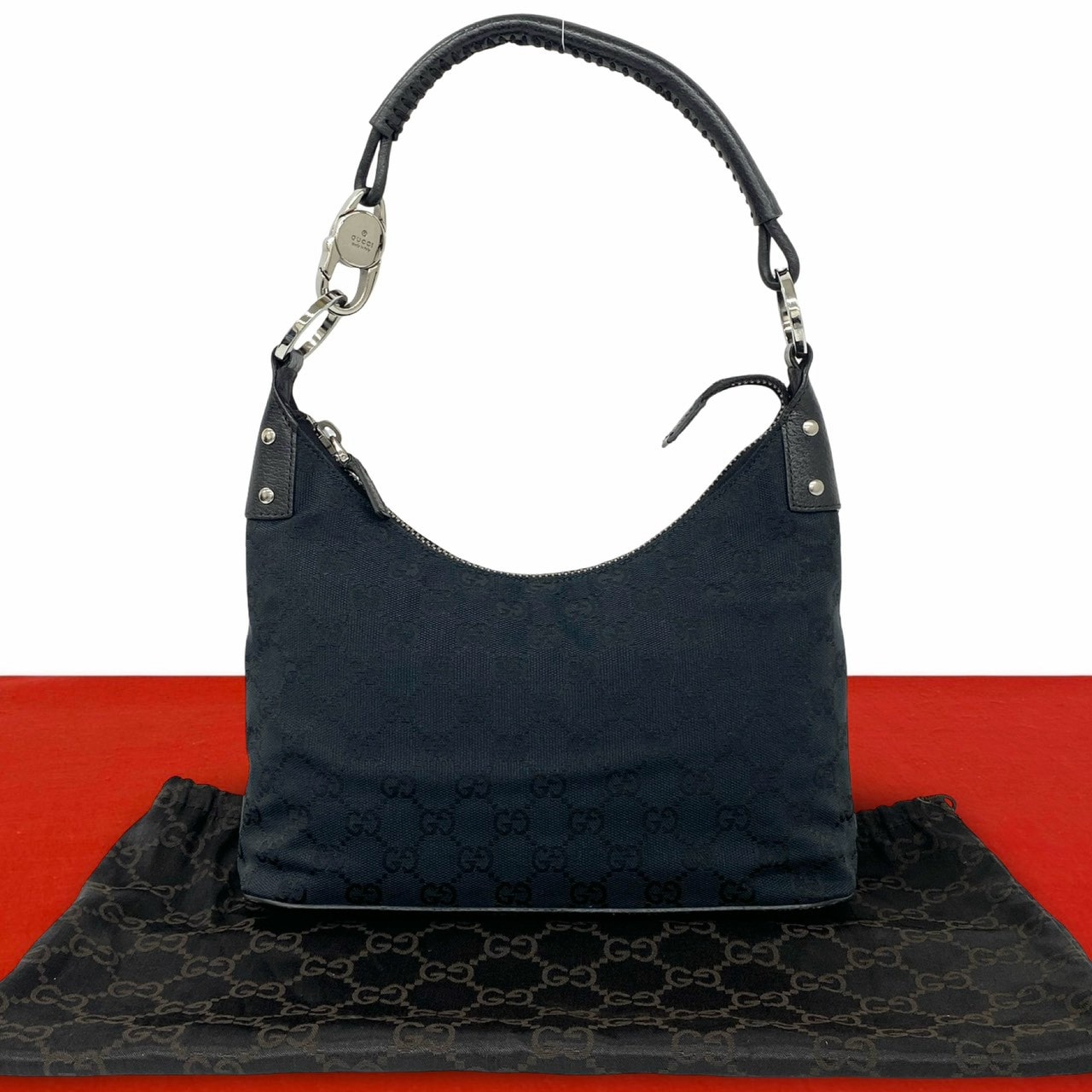GUCCI グッチ GG ロゴ 柄 金具 キャンバス レザー ハンドバッグ ブラック
00661