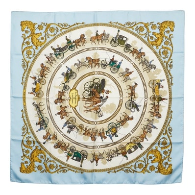 エルメス カレ90 LA PROMENADE DE LONGCHAMPS ロンシャンへの散歩 スカーフ 大判 マルチカラー シルク レディース HERMES 【中古】