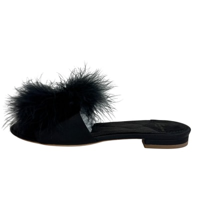 ルイヴィトン LOUIS VUITTON サンダル LVロゴ ファー ビジュー マリリン サテン ブラック
