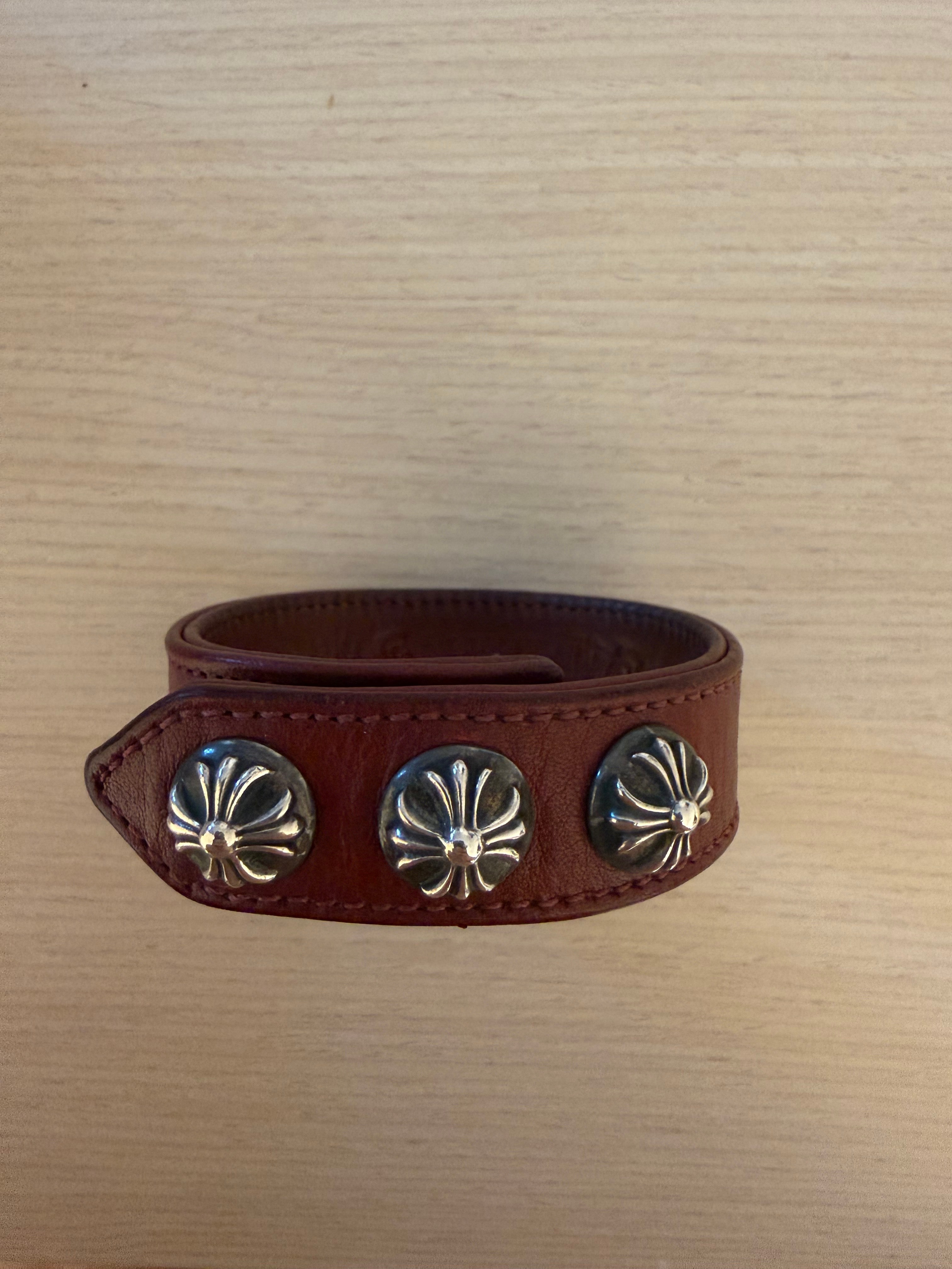 Chrome Hearts 3 Button 2 Snap Leather Bracelet "Black/Silver"