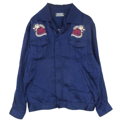 HYSTERIC GLAMOUR ヒステリックグラマー 26SS 02261AH06 DRAGON FLAME ドラゴンフレーム ロゴ 刺繍 レーヨン 長袖 オープンカラー ジップ スーベニアシャツ ネイビー系 M【中古】