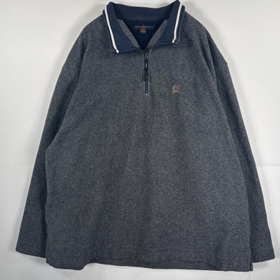 古着 トミーヒルフィガー TOMMY HILFIGER 長袖 フリースジャケット ハーフジップ ワンポイント トレーナー プルオーバー 大きいサイズ 4XL グレー メンズ