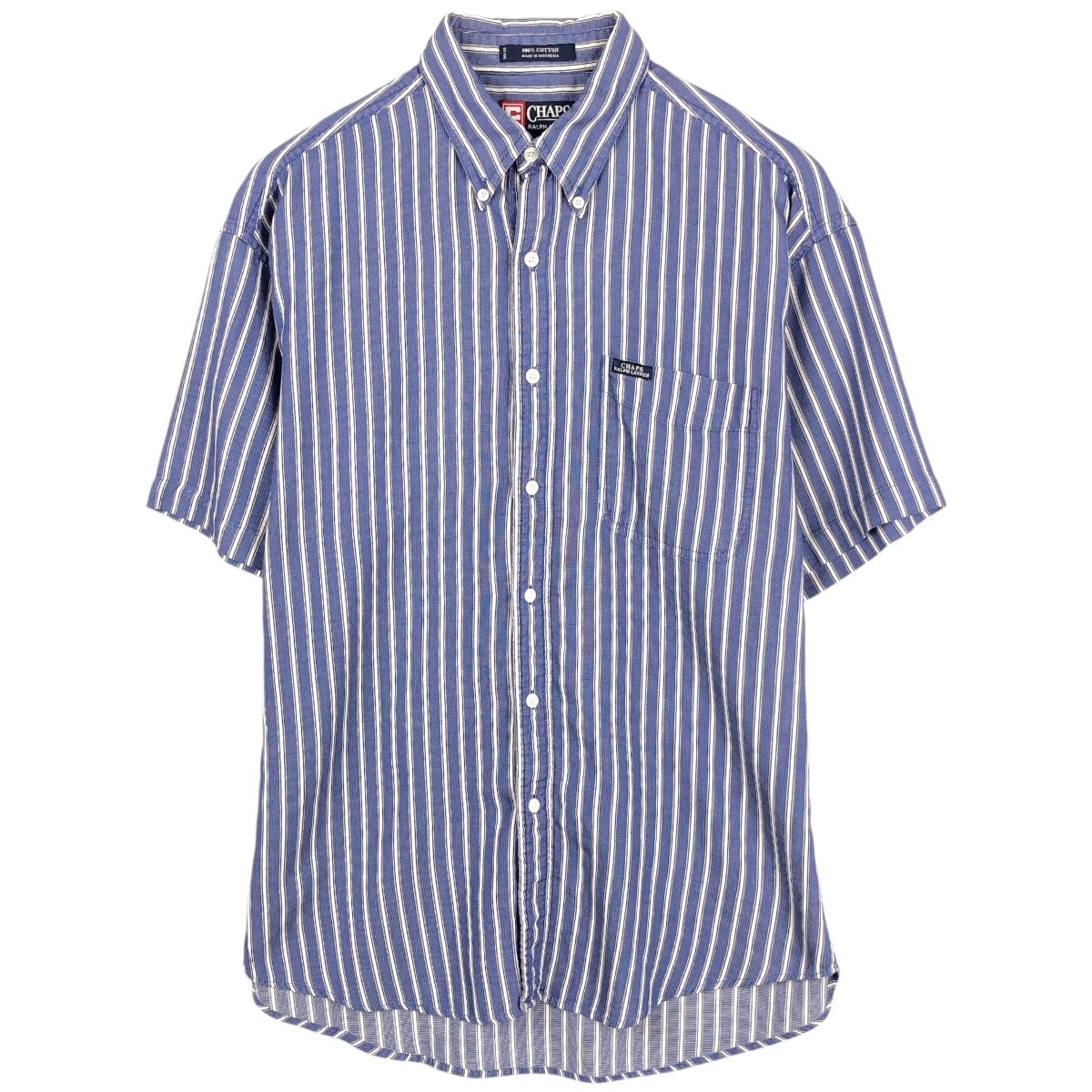 古着 ラルフローレン Ralph Lauren CHAPS チャップス 半袖 ボタンダウン ストライプシャツ メンズL相当/eaa658021