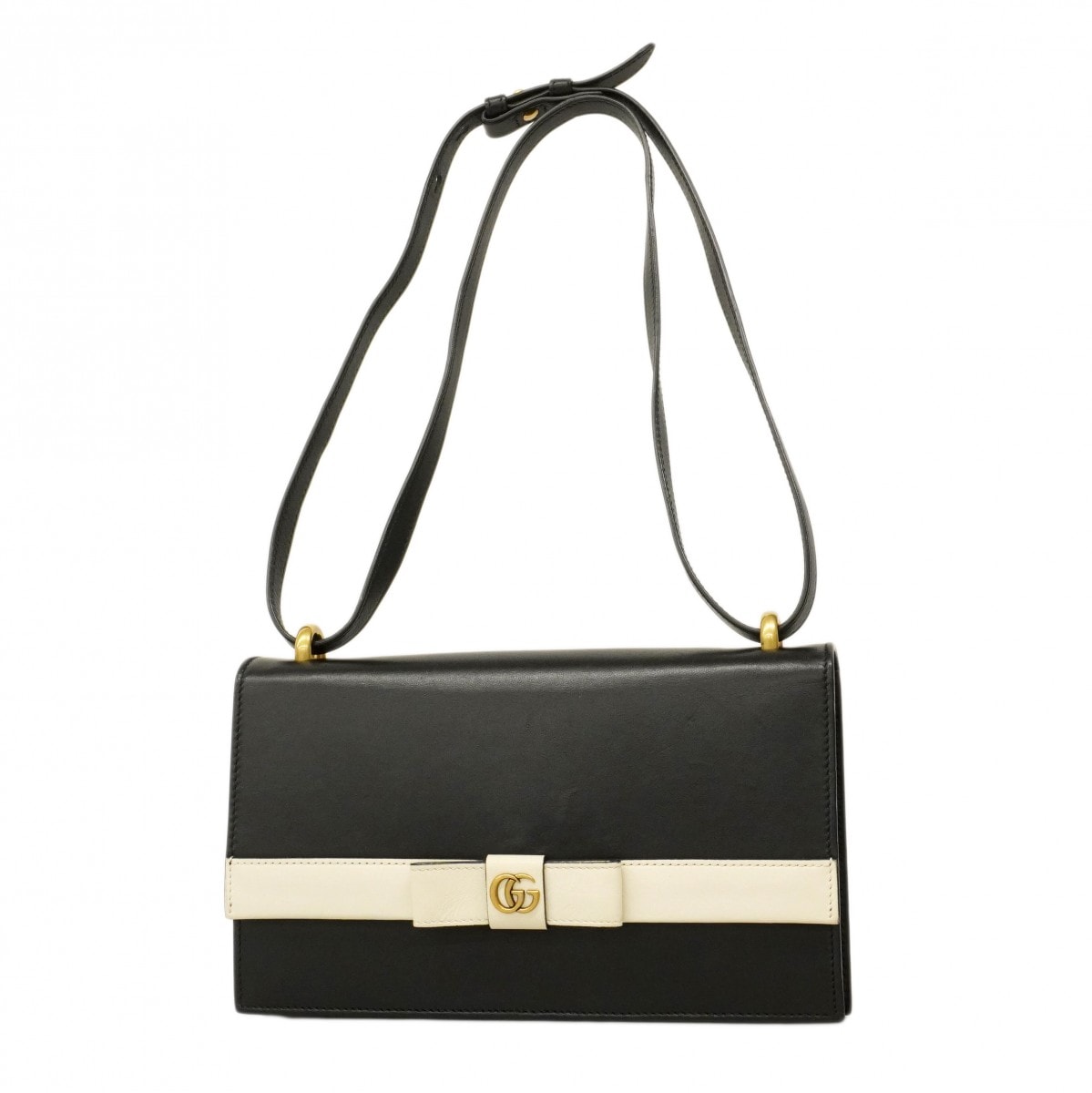 ★SALE【6da0750-k】グッチ ショルダーバッグ GGマーモント 432680 レザー ブラック ゴールド金具【中古】レディース