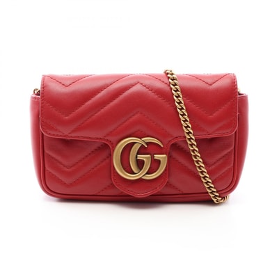 グッチ GUCCI GGマーモント スーパーミニバッグ ショルダーバッグ バッグ レザー レディース レッド系 476433 【中古】