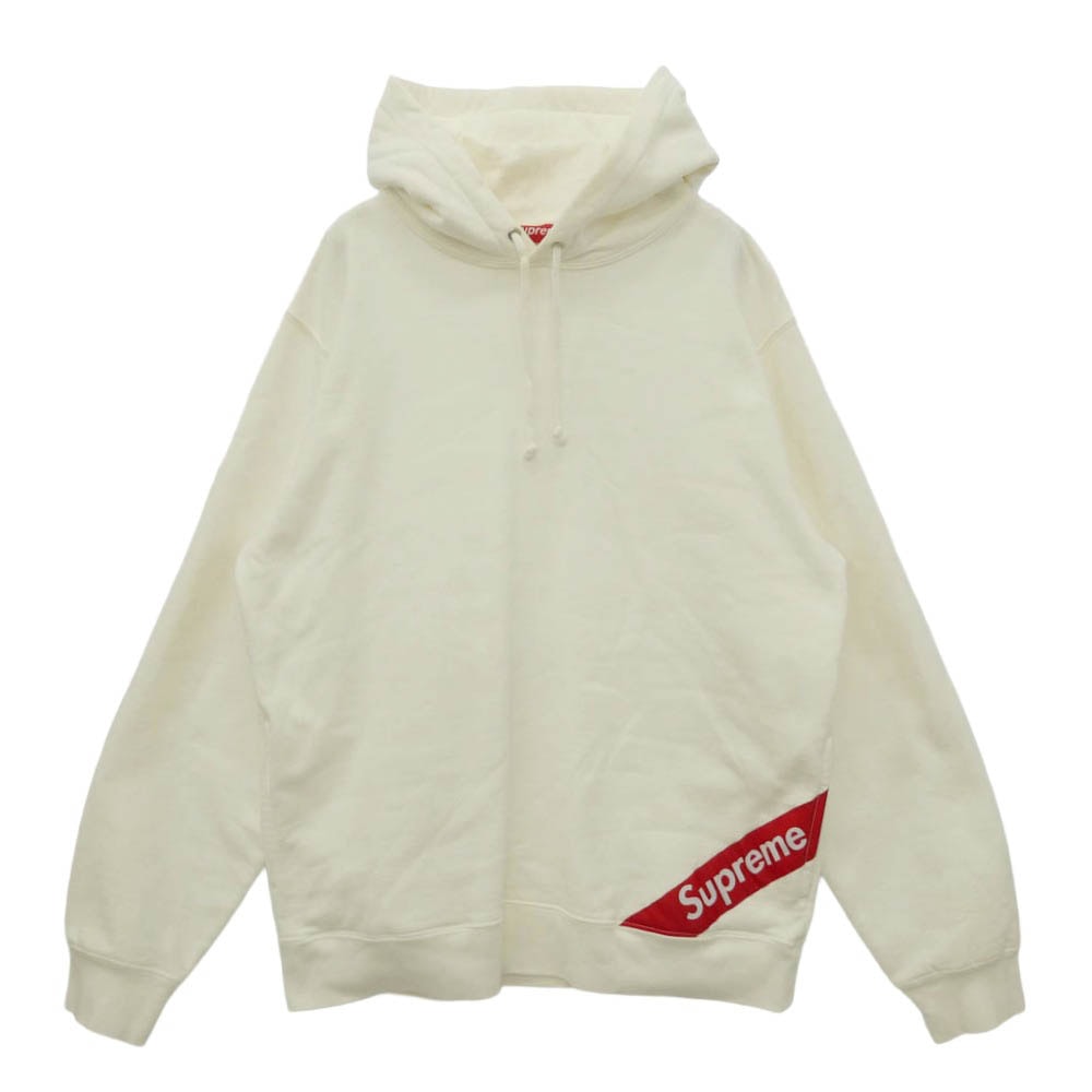Supreme シュプリーム 18SS Corner Label Hooded Sweatshirt コーナー ロゴ ラベル フーデッド プルオーバー スウェットシャツ パーカー フーディー ホワイト系 L【中古】
