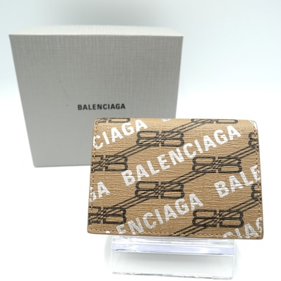BALENCIAGA(バレンシアガ)ロゴ ペーパーミニ 三つ折り財布 コンパクトウォレット BBロゴ ブラウン レザー ゴールド金具 594312【中古】