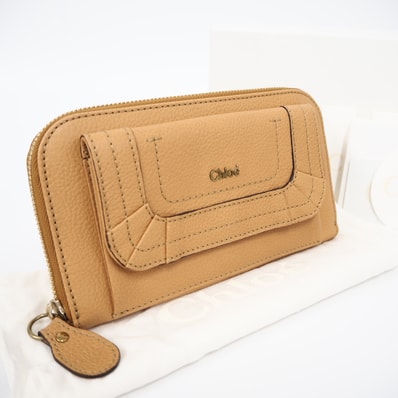 美品 Chloe クロエ レザー パラティ ラウンドファスナー長財布 3P0375-043 長財布 ブラウン レザー レディース