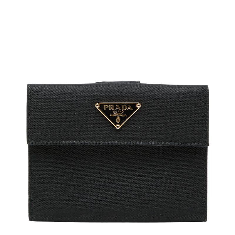 プラダ 三角ロゴプレート 二つ折り財布 ブラック ナイロン レディース PRADA 【中古】