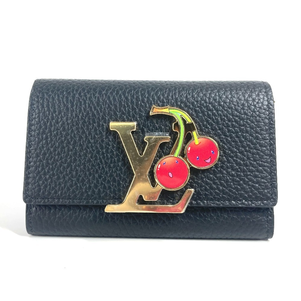 ルイヴィトン LOUIS VUITTON LV × TM ポルトフォイユ・カプシーヌ コンパクト M22889 村上隆 チェリー コンパクトウォレット 3つ折り財布 トリヨンレザー ノワール ブラック 未使用
