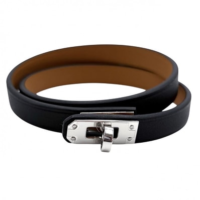 HERMES エルメス ブレスレット ドゥブルトゥール ケリー アクセサリー レザー K刻印 ブラック 黒 ブラウン 茶 シルバー金具 レディース 美品 2025年【中古品】