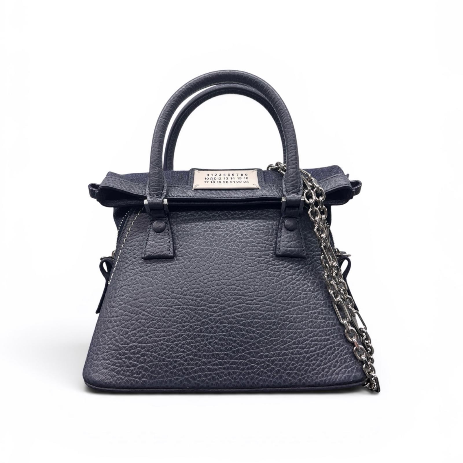 Maison Margiela 極美品 メゾンマルジェラ 5AC マイクロ 2way ハンドバッグ チェーンショルダーバッグ S56WG0081 2024年 レザー ブルーグレー 4ステッチ ミニ Aランク 鑑定済 マルジェラバッグ