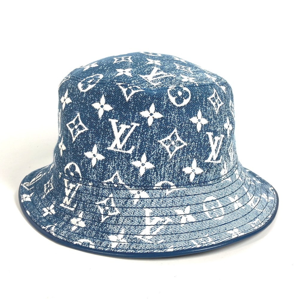 ルイヴィトン LOUIS VUITTON バケットハット・デニム M77435 モノグラム デニム ハット帽 帽子 バケットハット ボブハット ハット ポリアミド ブルー 美品