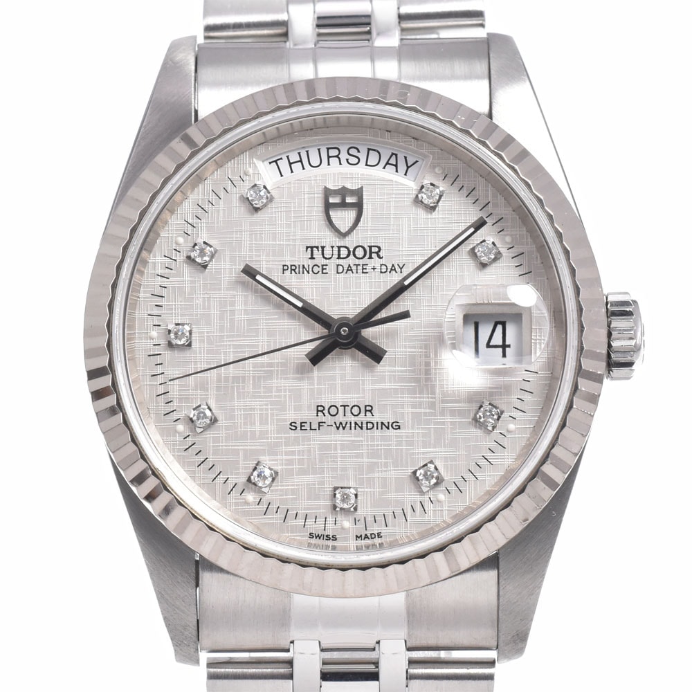 チューダー TUDOR 76214 プリンス WGベゼル 10Pダイヤモンド シルバー 自動巻き メンズ 美品 腕時計 L#150440