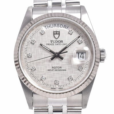 チューダー TUDOR 76214 プリンス WGベゼル 10Pダイヤモンド シルバー 自動巻き メンズ 美品 腕時計 L#150440