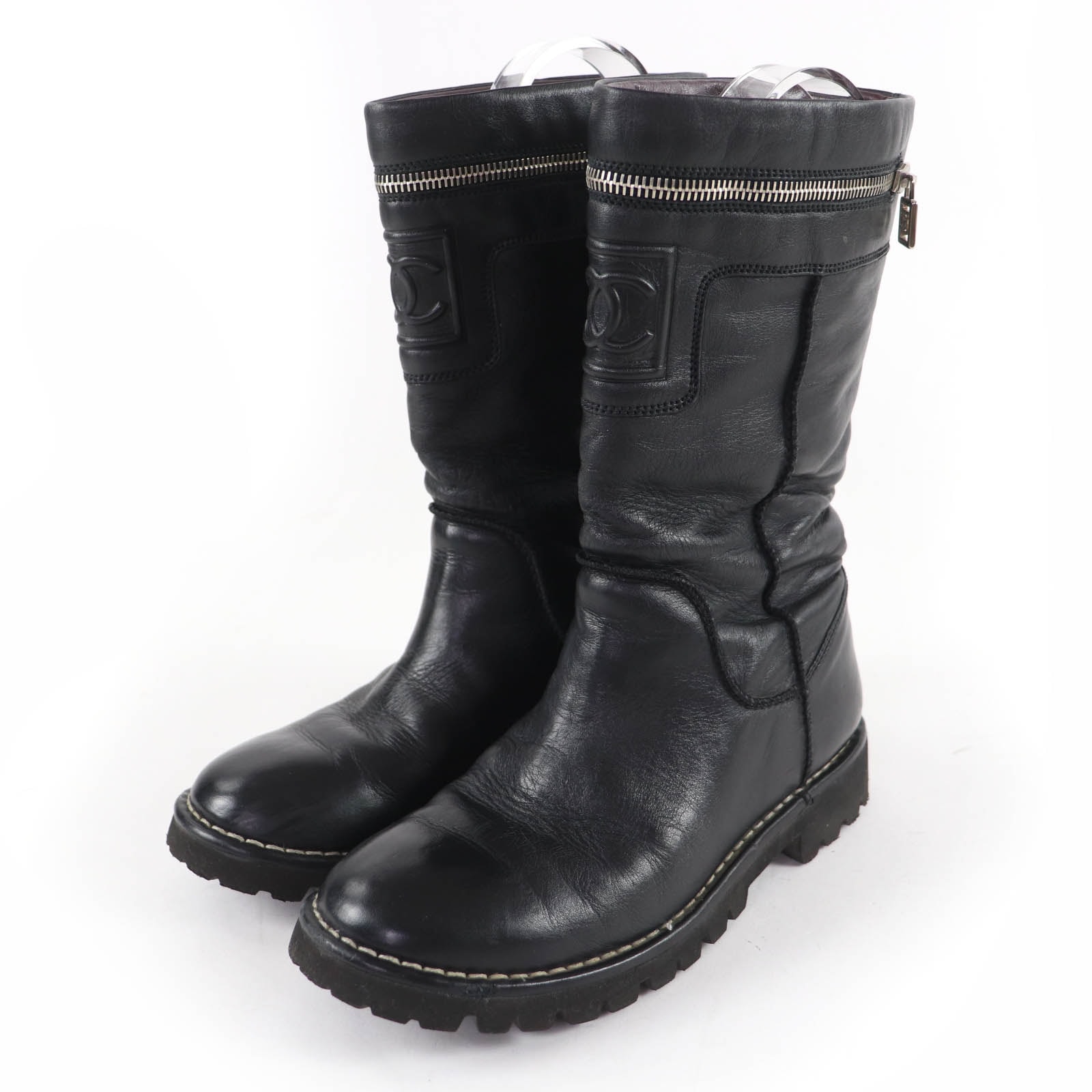 美品 シャネル ショートブーツ ブラック レディース 37 09A G26537