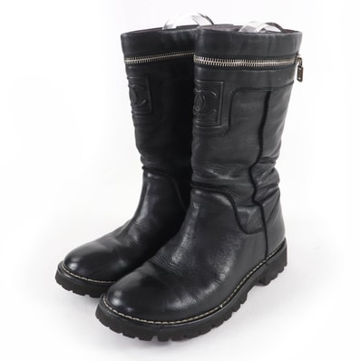 美品 シャネル ショートブーツ ブラック レディース 37 09A G26537