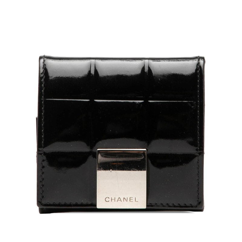 シャネル チョコバー コインケース 小銭入れ ブラック エナメル レディース CHANEL 【中古】