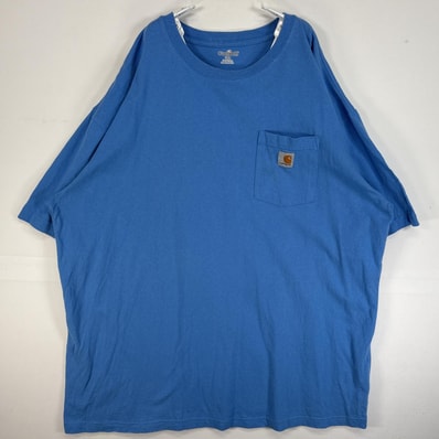 古着 カーハート Carhartt 半袖Tシャツ ワンポイント ロゴ 大きいサイズ 肉厚 胸ポケ 2XL 水色 無地 メンズ
