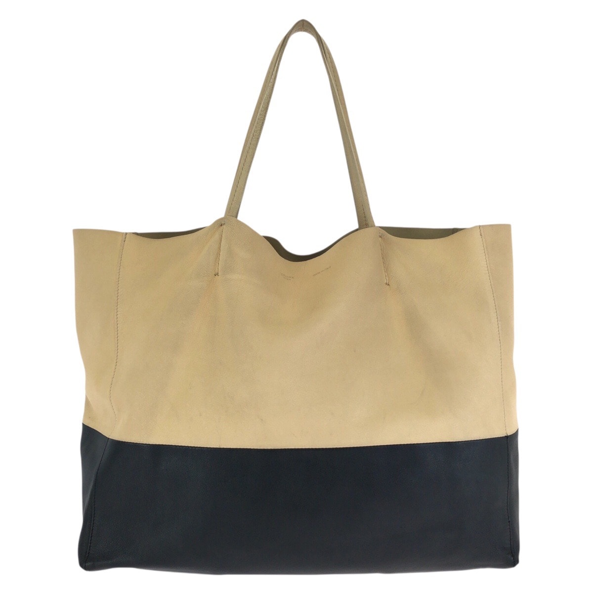CELINE セリーヌ ホリゾンタル カバ バイカラー ベージュ ブラック ゴールド金具 レザー トートバッグ ショルダーバッグ 602211 【中古】