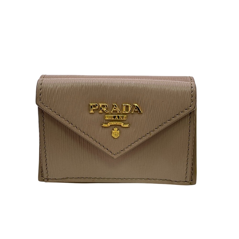 プラダ PRADA 三つ折り財布 ロゴ ヴィッテロムーブ コンパクトウォレット 1MH021 ピンクベージュ