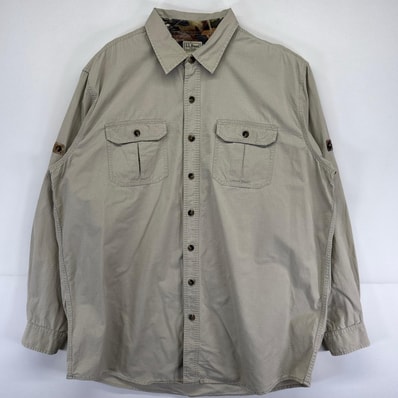 古着 エルエルビーン L.L.Bean 長袖シャツ 大きいサイズ リップストップ生地 無地 アウトドア 裏地リアルツリー XL-T ベージュ系 メンズ