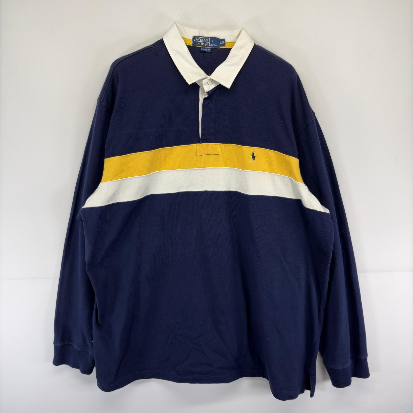 古着 ポロバイラルフローレン Polo by Ralph Lauren 長袖シャツ ワンポイントロゴ ラガーシャツ 大きいサイズ 2XL  ネイビー系 メンズ