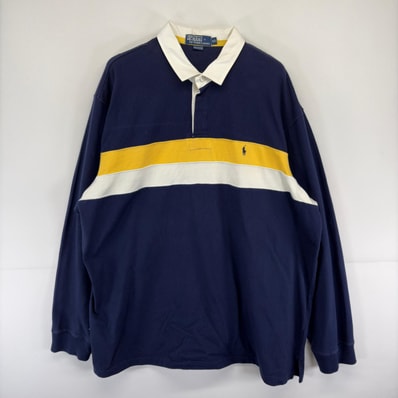 古着 ポロバイラルフローレン Polo by Ralph Lauren 長袖シャツ ワンポイントロゴ ラガーシャツ 大きいサイズ 2XL ネイビー系 メンズ