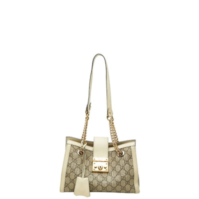 グッチ GGスプリーム パドロック チェーン ショルダーバッグ 498156 ベージュ アイボリー レザー PVC レディース GUCCI 【中古】