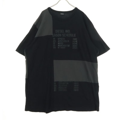 DIESEL ディーゼル ポルトガル製 パッチワーク 半袖 Tシャツ XXL ブラック