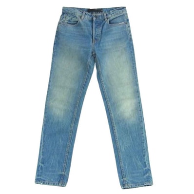 Alexander Wang アレキサンダーワン デニムパンツ レザーループ ボタンフライ テーパード デニムパンツ インディゴブルー系 24【中古】
