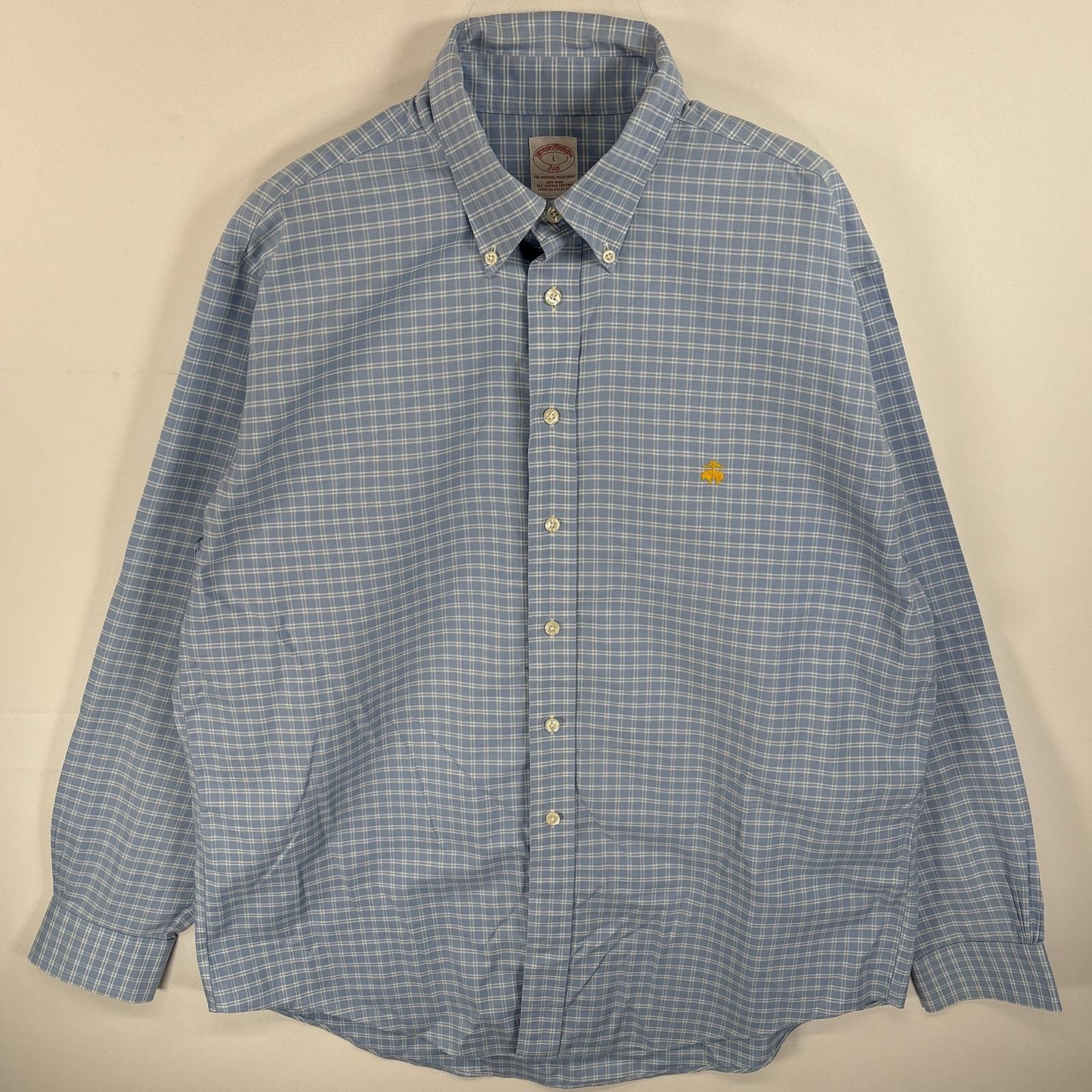 古着 ブルックスブラザーズ Brooks Brothers 長袖シャツ ボタンダウンシャツ ワンポイント ロゴ 刺繍 346 L  水色系 チェック メンズ