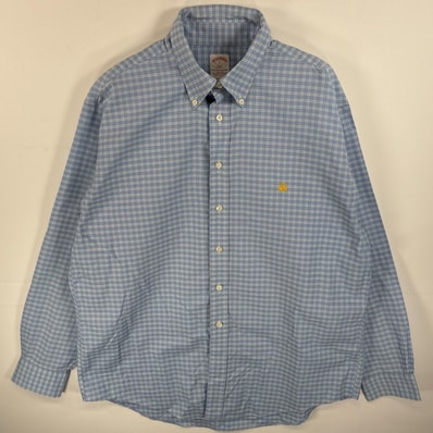 古着 ブルックスブラザーズ Brooks Brothers 長袖シャツ ボタンダウンシャツ ワンポイント ロゴ 刺繍 346 L 水色系 チェック メンズ