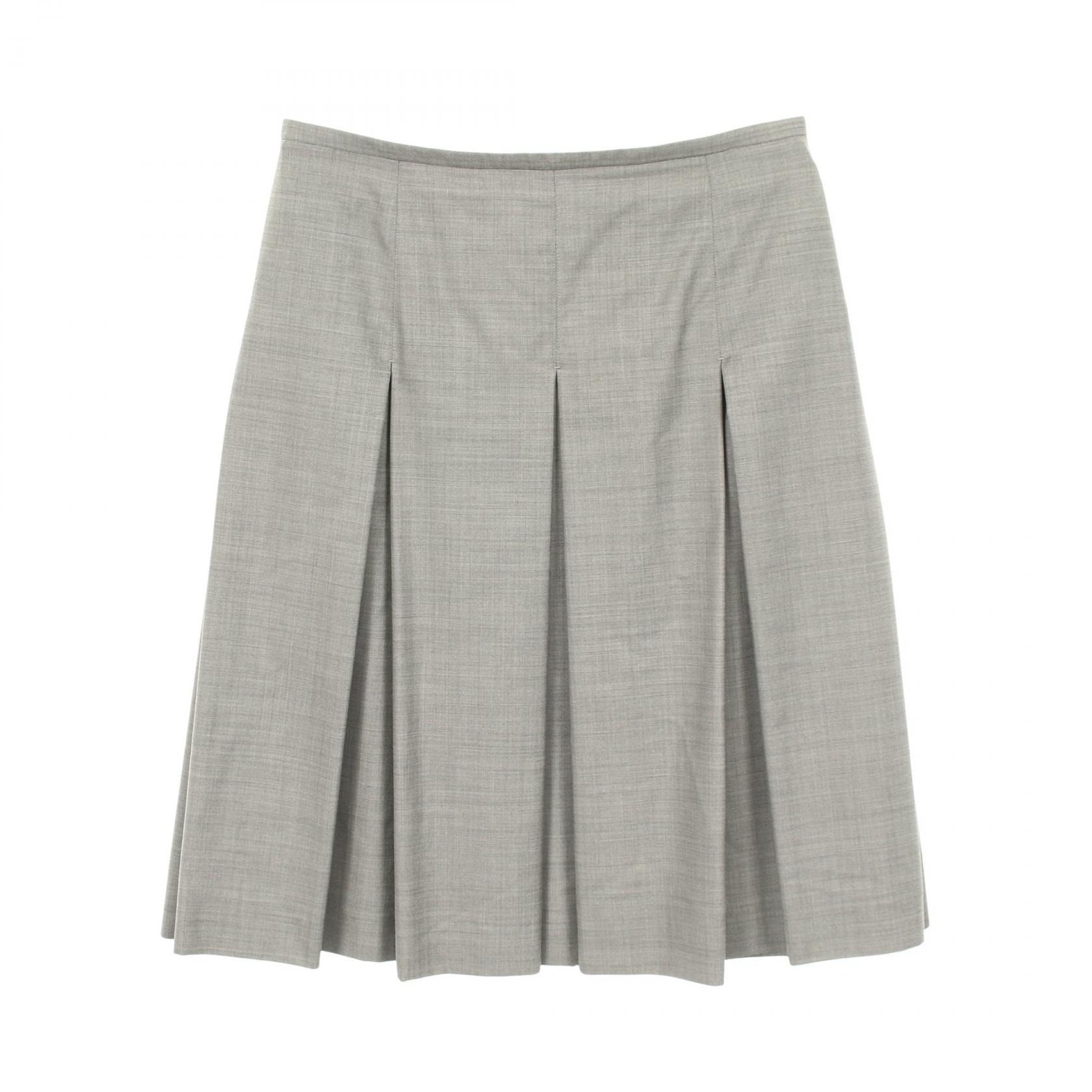 エルメス HERMES ボックスプリーツ スカート 衣料品 ボトムス ウール シルク シルク レディース グレー系 【中古】