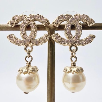 CHANEL シャネル ココマーク スイング パールピアス ラインストーン ゴールド×ピンク