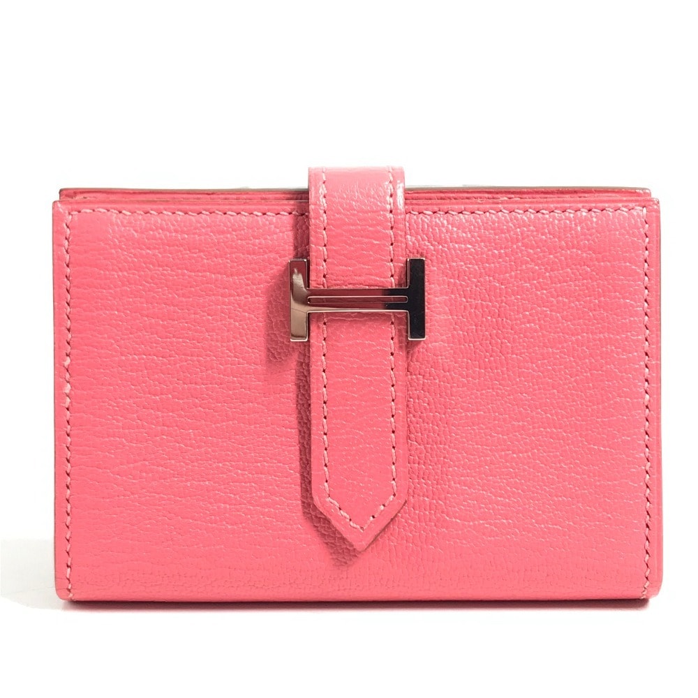 エルメス HERMES ベアン コンパクト ベアンコンパクト コンパクトウォレット 2つ折り 財布 カードケース コインケース シェーブル X刻 ローズアザレ ピンク 美品