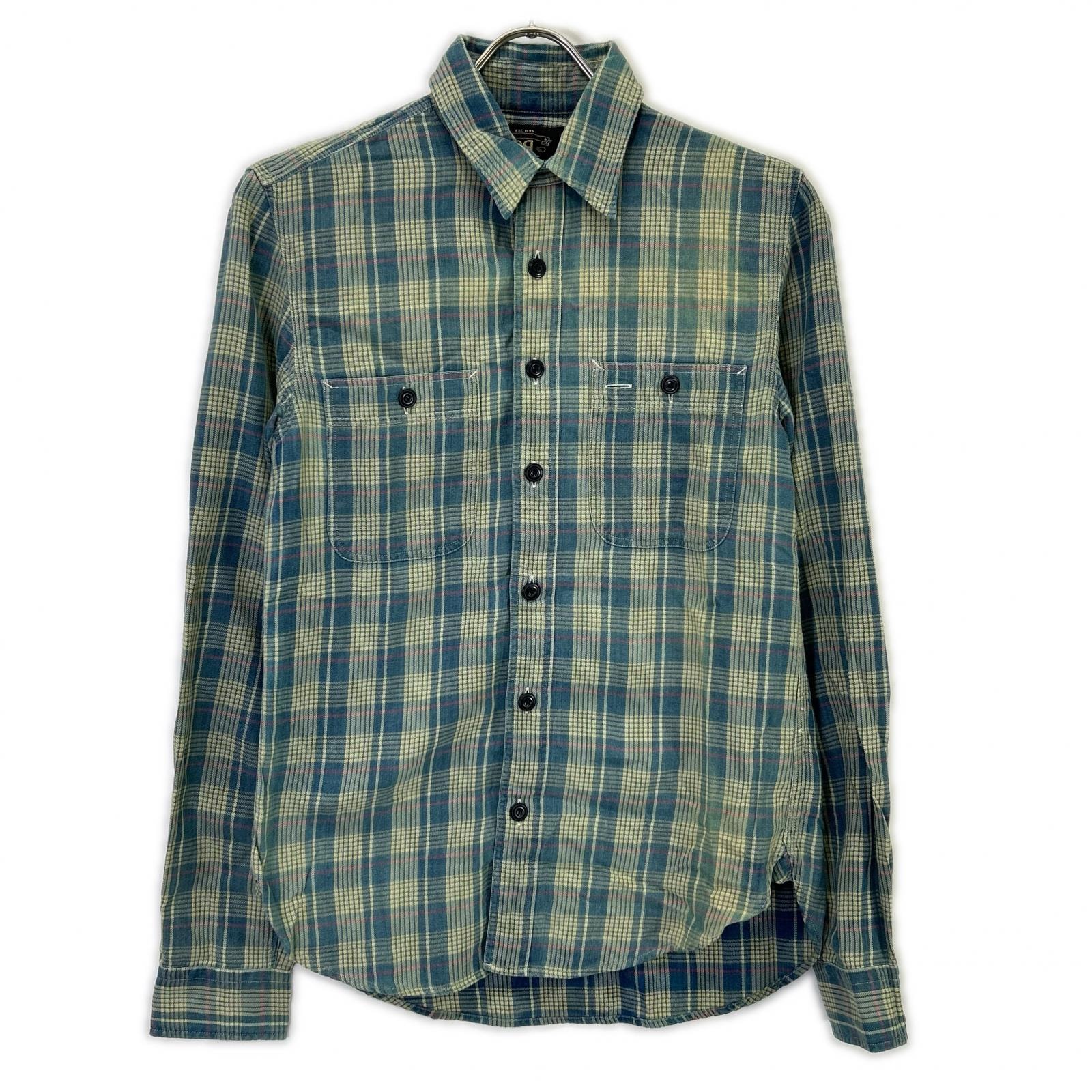 ダブルアールエル ブルー系 チェック ウエスタンネルシャツ S