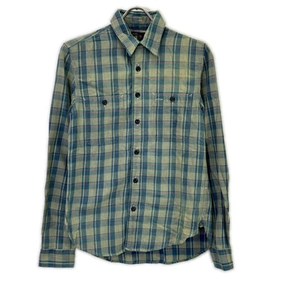 ダブルアールエル ブルー系 チェック ウエスタンネルシャツ S