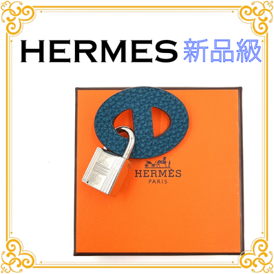 ■新品級■ HERMES エルメス プティアッシュ シェーヌダンクル マイヨン チャーム カデナ ネイビー ピンク シルバー金具 アクセサリー