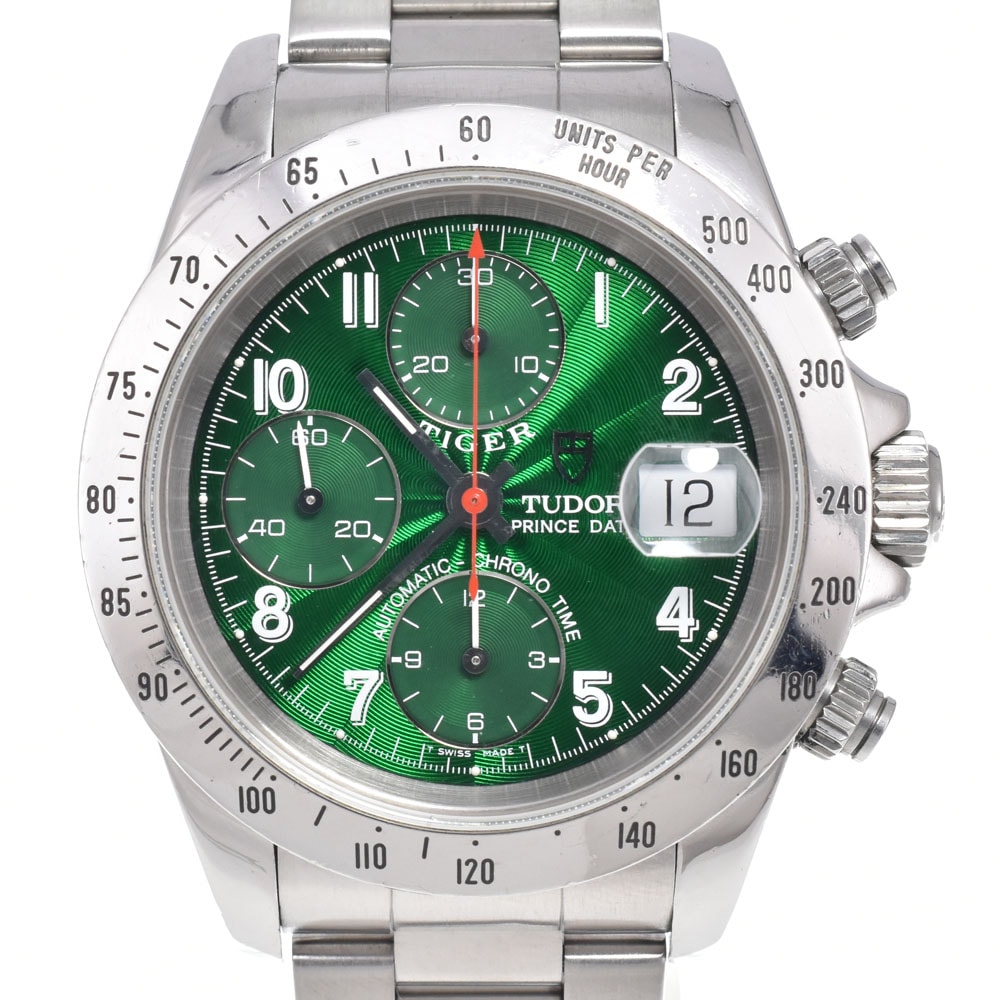 チューダー TUDOR 79280P クロノタイム プリンスデイト クロノグラフ グリーン 自動巻き メンズ 良品 腕時計 O#151373
