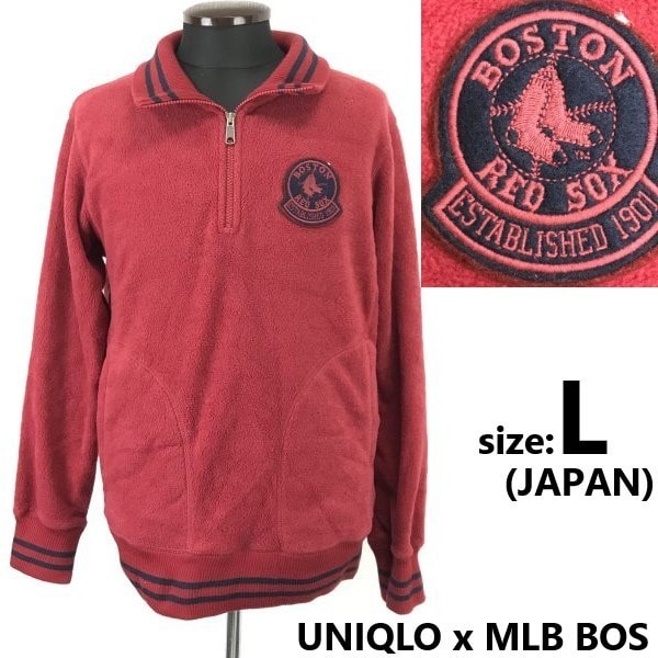 日本限定★UNIQLO x MLB BOS★レッドソックス/Boston Red Sox/ハーフジップ/フリースジャケット【メンズL/red/赤】Jacket/Jumper◆bBH937